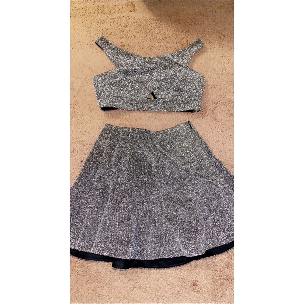silver skirt top two piece